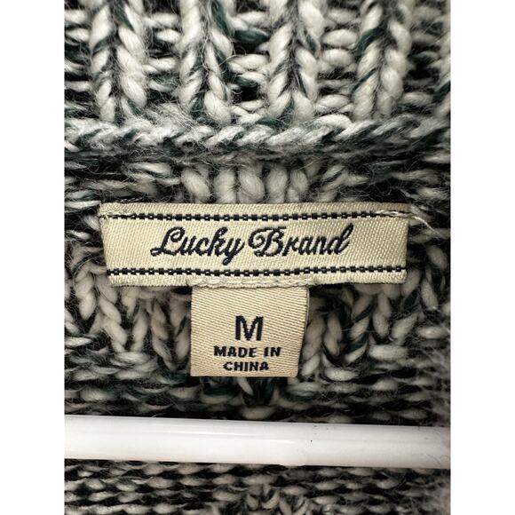 Lucky Brand Womens Sweater Size Medium Turtleneck Fringe Green White Pullover - Picture 5 of 12